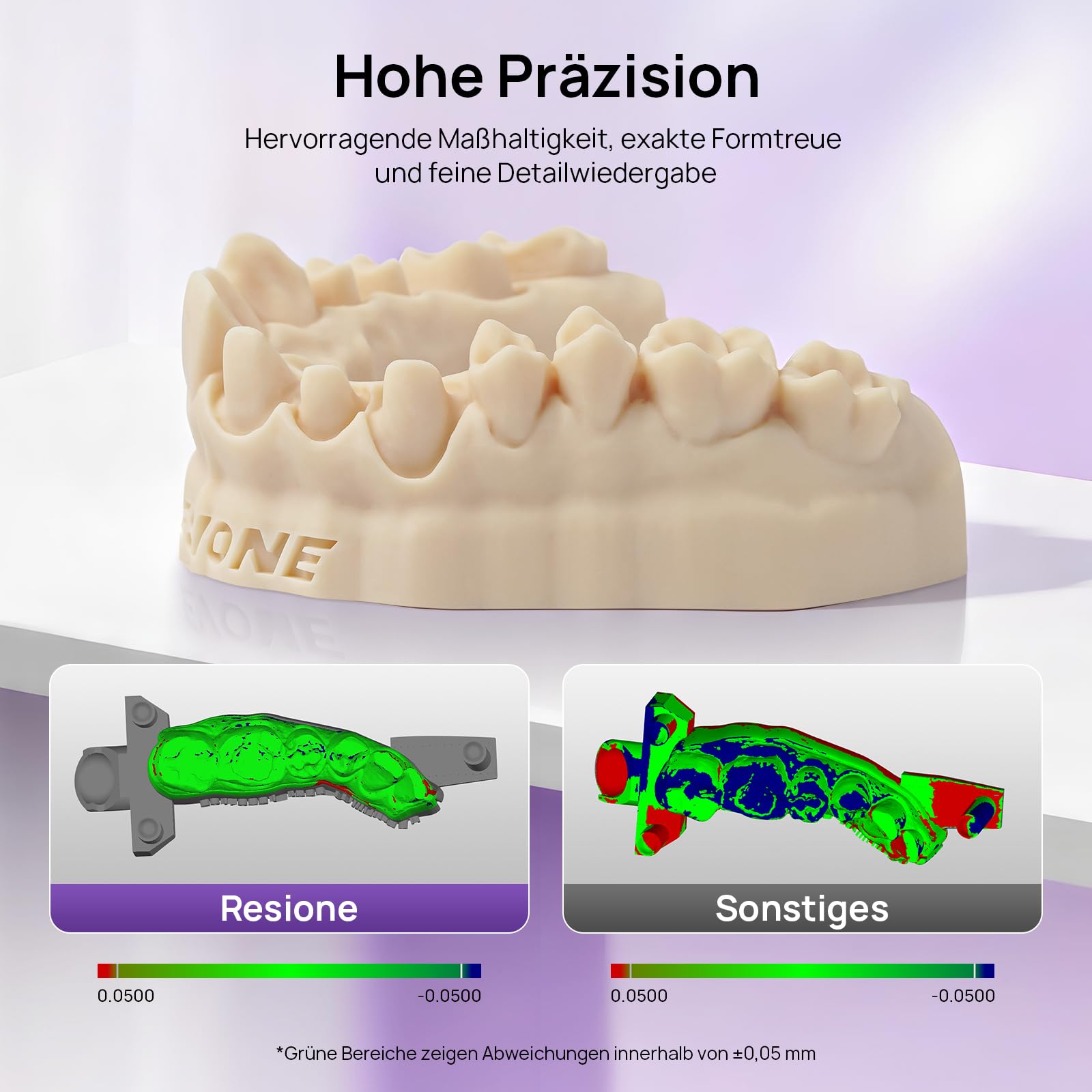 RESIONE D01S Zahnmodell 3D Resin – Dental Implant Model 3D Druckharz - Hochpräzises 3D Drucker Resin mit Geringer Schrumpfung UV 405 nm 3D Druck Resin - Muschelfarbe 1 kg