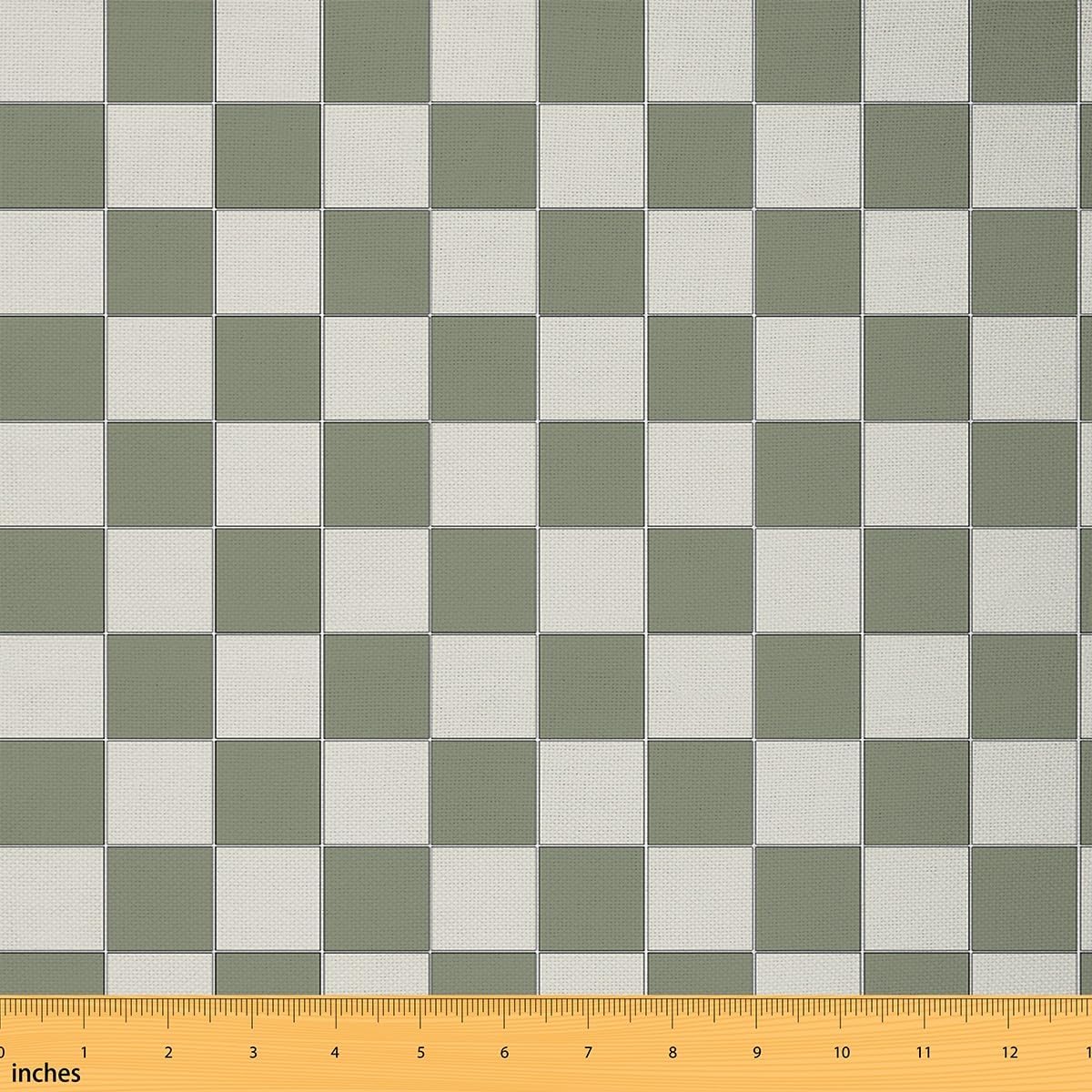 Erosebridal Plaid Upholstery Fabric Beige Sage Green Checkerboard Waterproof Outdoor Fabrics for Quilting Sewing Geometric Checkered Fabric by The Yard,Aesthetic Grid Modern Decor,3 Yards