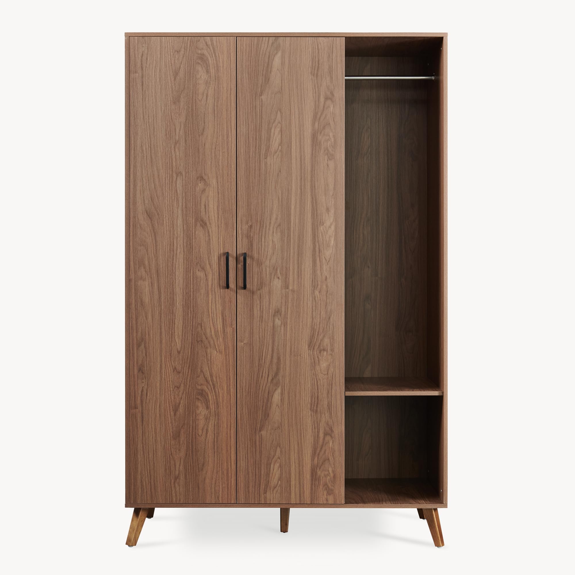 [en.casa] Armario ropero Norg 2 Puertas 5 estantes 191x120x52cm Nogal | Armario dormitorio Clóset Guardaropa para Vestidor barra para colgar 5 compartimentos diseño moderno gran capacidad