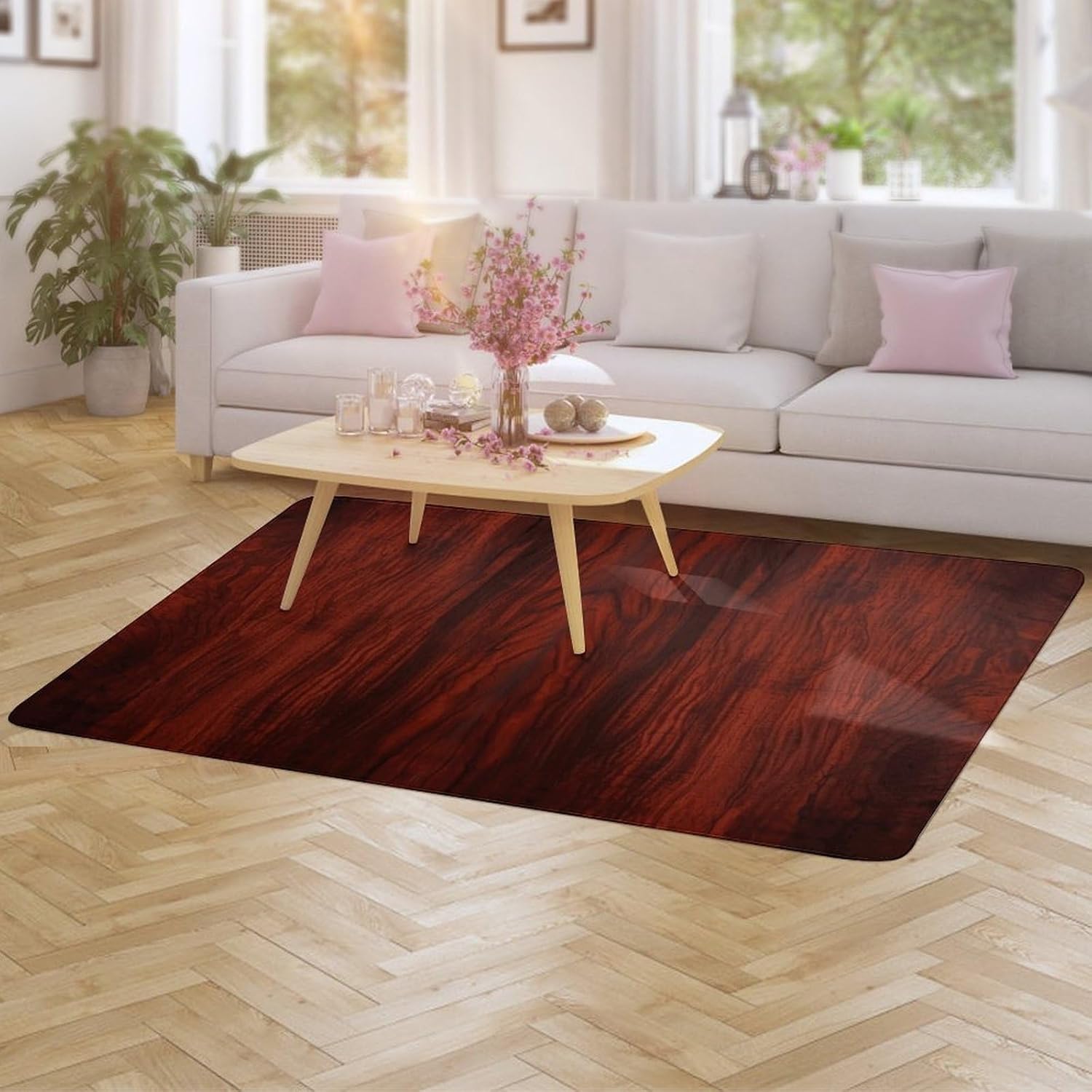 Red Wood Carpet for Living Room,Washable Dining Room Non-Slip Under Table Rug 40“x60”Large Rugs Lndoor Home Decoration Stain Resistant Carpet for Bedroom