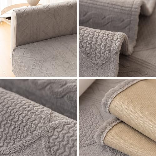 Miniatura 7 de vctops Funda de sofá de felpa geométrica bohemia con patrón de diamante, funda de sofá seccional peluda, funda antideslizante para sofá