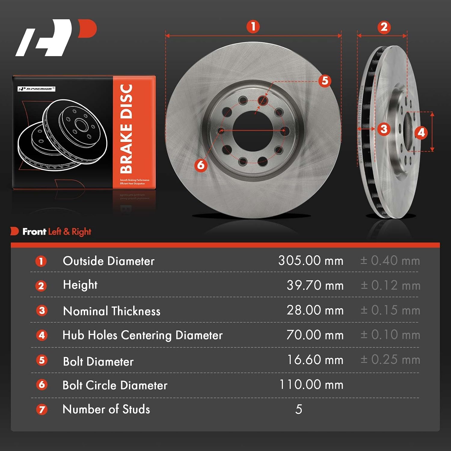 A-Premium 12.01 inch (305 mm) Front Vented Disc Brake Rotors Compatible with Select Jeep, Chrysler, Dodge and Fiat Models - Compass 2017-2022, Renegade 2015-2022, 200 2015-2017, Dart, 500X, 2-PC Set