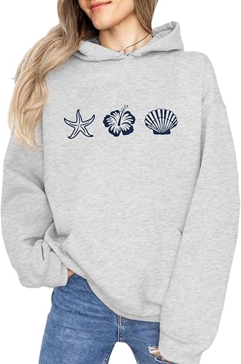 Women Hibiscus Flower Puff Print Hoodie Preppy Cute Graphic Sweatshirts Aesthetic Hoodies Hawaii Floral Pullover Top