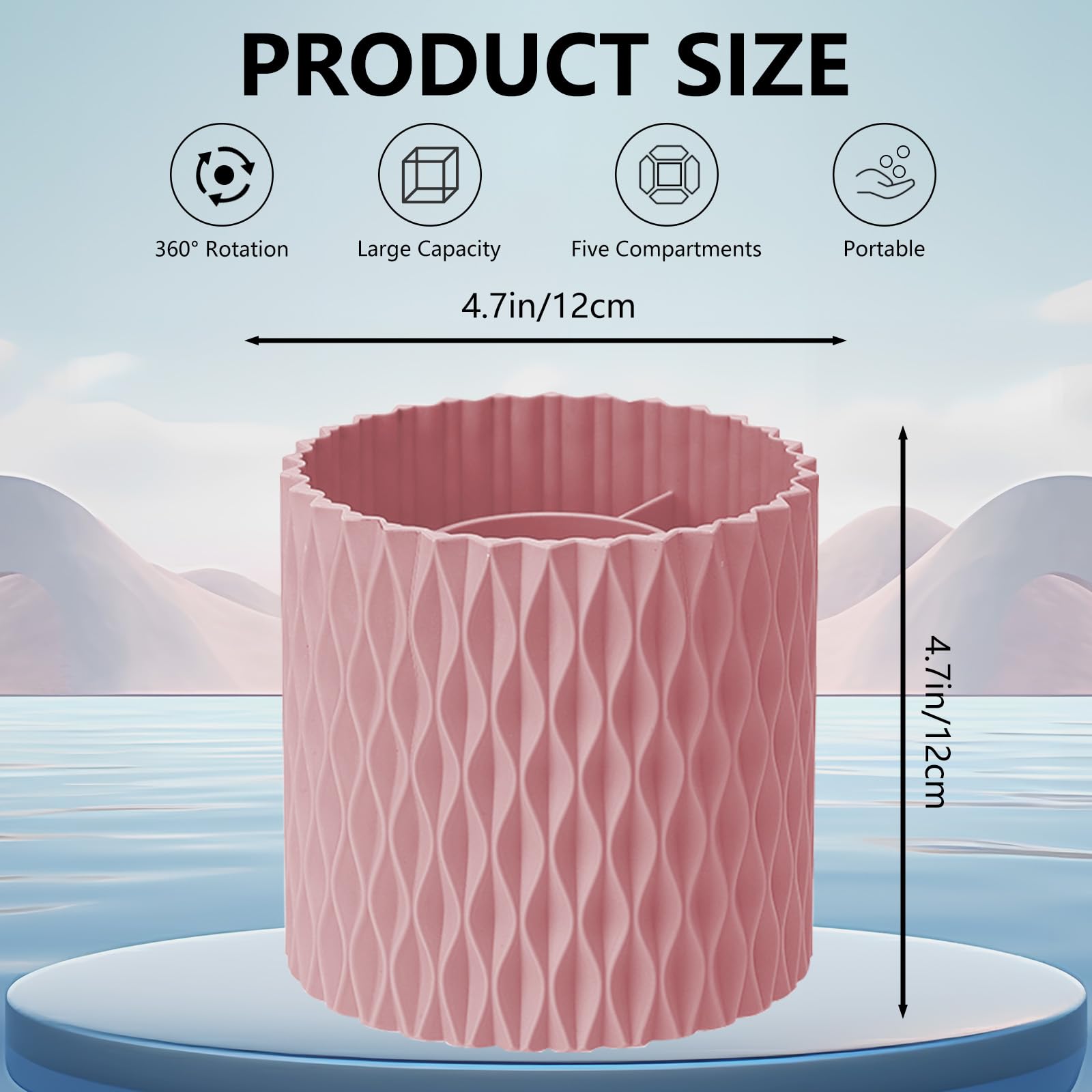 Fatiya 5 Slot Makeup Brush Holder Organizer, 360° Rotating Makeup Brush Organizer - Image 2