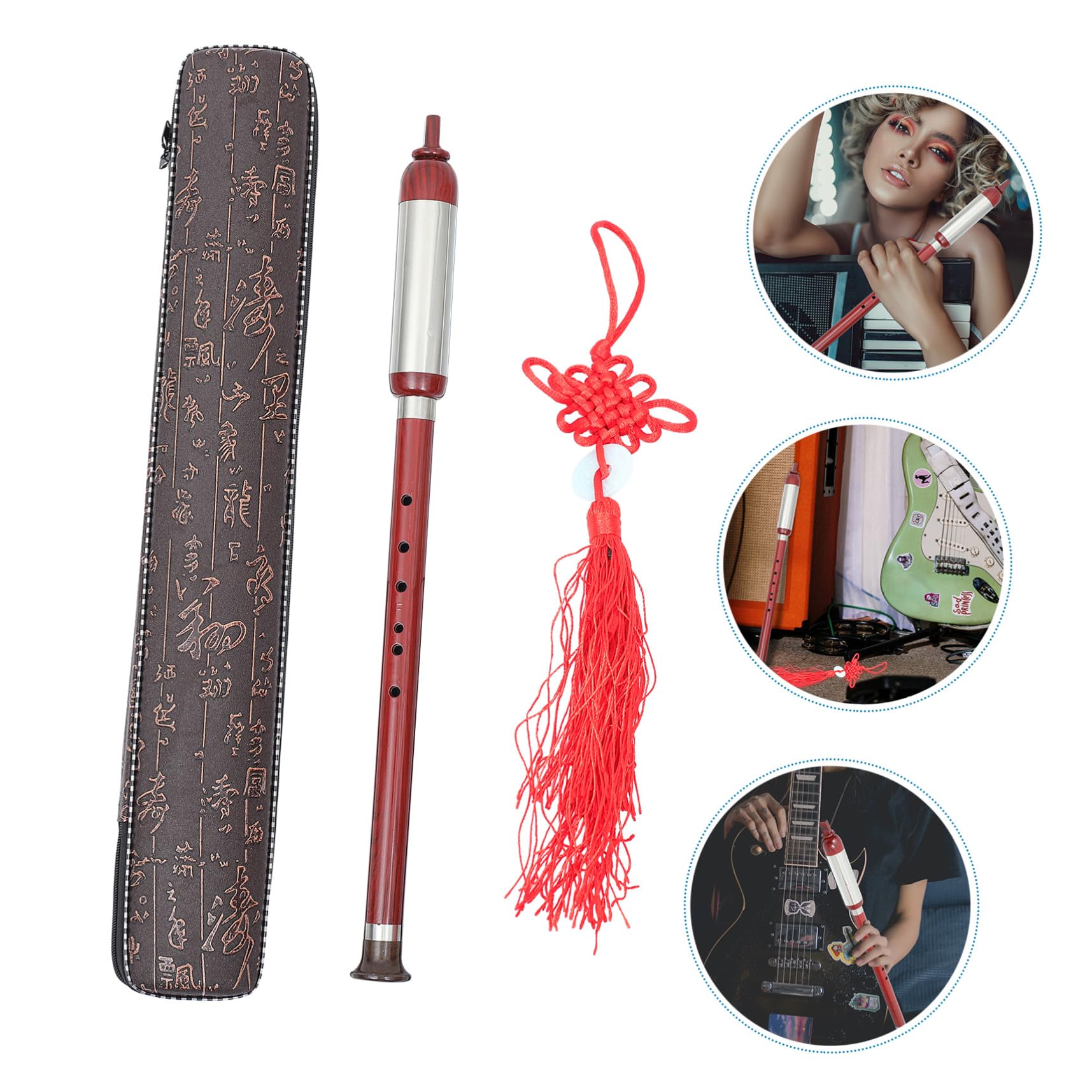 GALPADA Bawu Blasinstrument Satz Vertikal Traditionelles Handgefertigtes Instrument in Dunkelrot Mit Aufbewahrungstasche Leicht Zerlegbar Für Reisen Und Ethno Musik