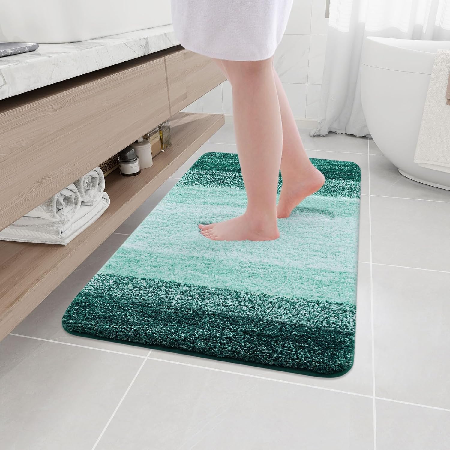 Arotive Microfiber Bathroom Rugs 2 Pieces, Bath Rug Size 36x24 and Toilet Rugs 24x20 in Dark Green, 2 Item Bundle