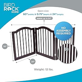 INTERNET\'S BEST Arched Top Dog Gate | 3 Panel, 24 H Wooden Pet Barrier for Dogs or Cats | Freestanding Folding Room Divider for Doorways, Hallways, Stairs, and Porch | Portable, Extra Wide | Espresso