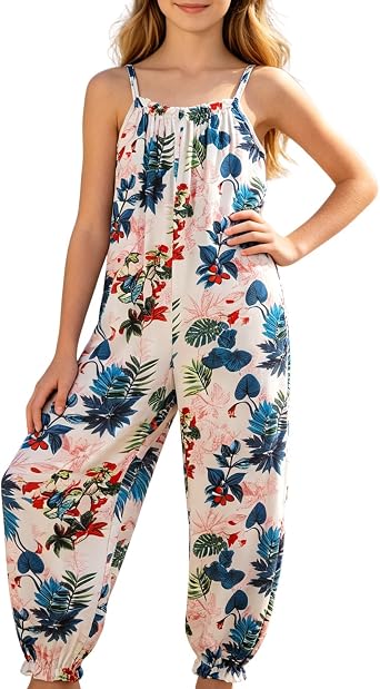 Girls Jumpsuit Hawaii Sleeveless Romper Summer Beach Outfits for Kids 9-13 Years