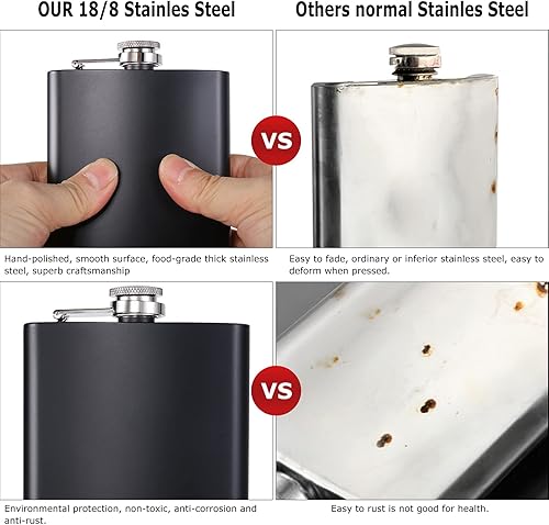 Miniatura 18 de GENNISSY Frasco de cadera de 10 onzas para licor, acero inoxidable 304, multicolor, a prueba de fugas con embudo y tapa nunca pierde, regalo