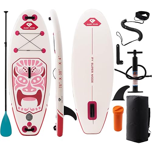 Inflatable Stand Up Paddle Board with Premium SUP Accessories - Backpack, Adjustable Paddle, Non-Slip Deck, Hand Pump, Leash, Fins, Waterproof Bag