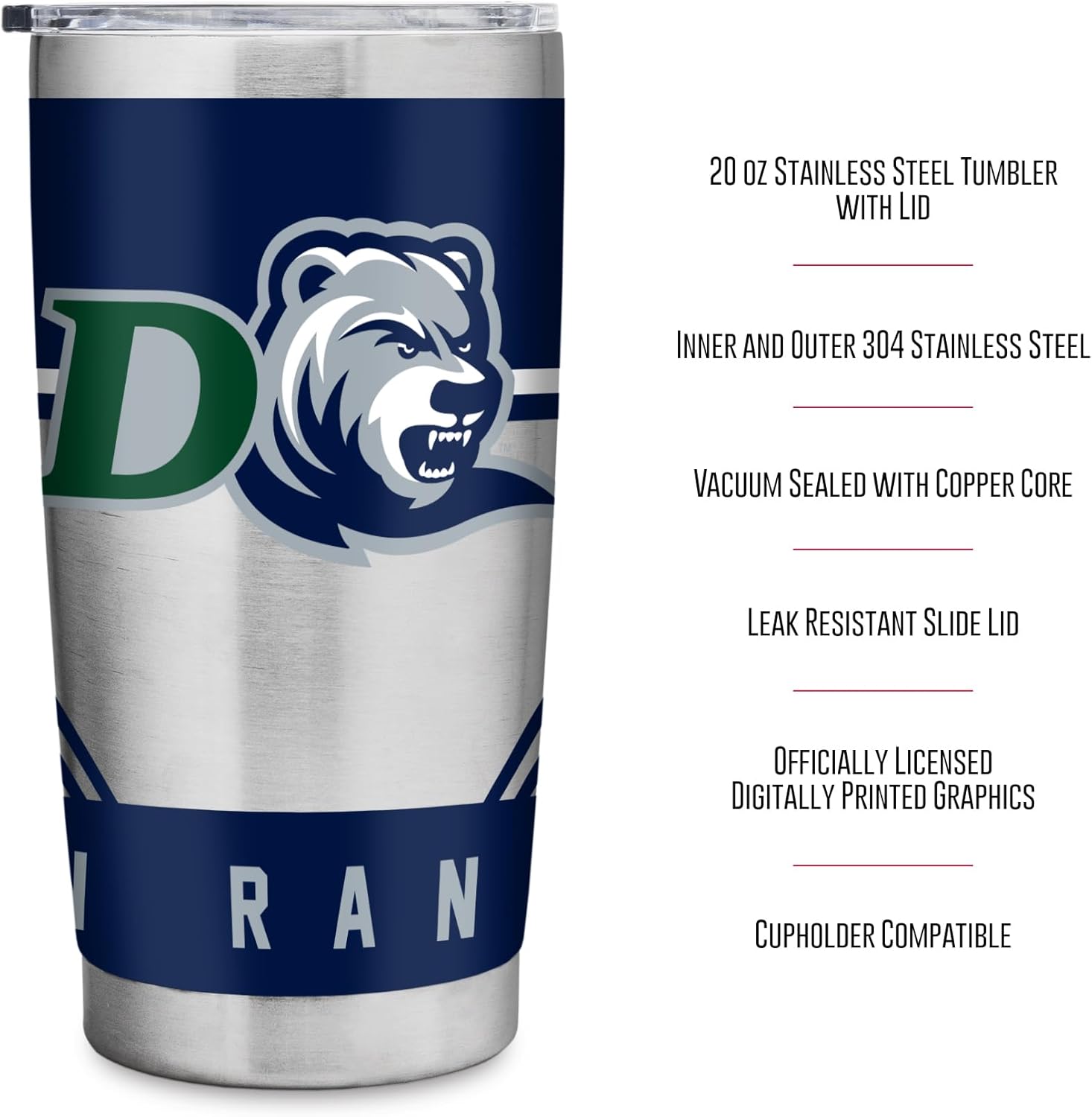 Rico Industries NCAA Rhode Island College Anchormen Standard 20oz Stainless Steel Tumbler with Lid - Great For Coffee, Tea, Water or Cocktails