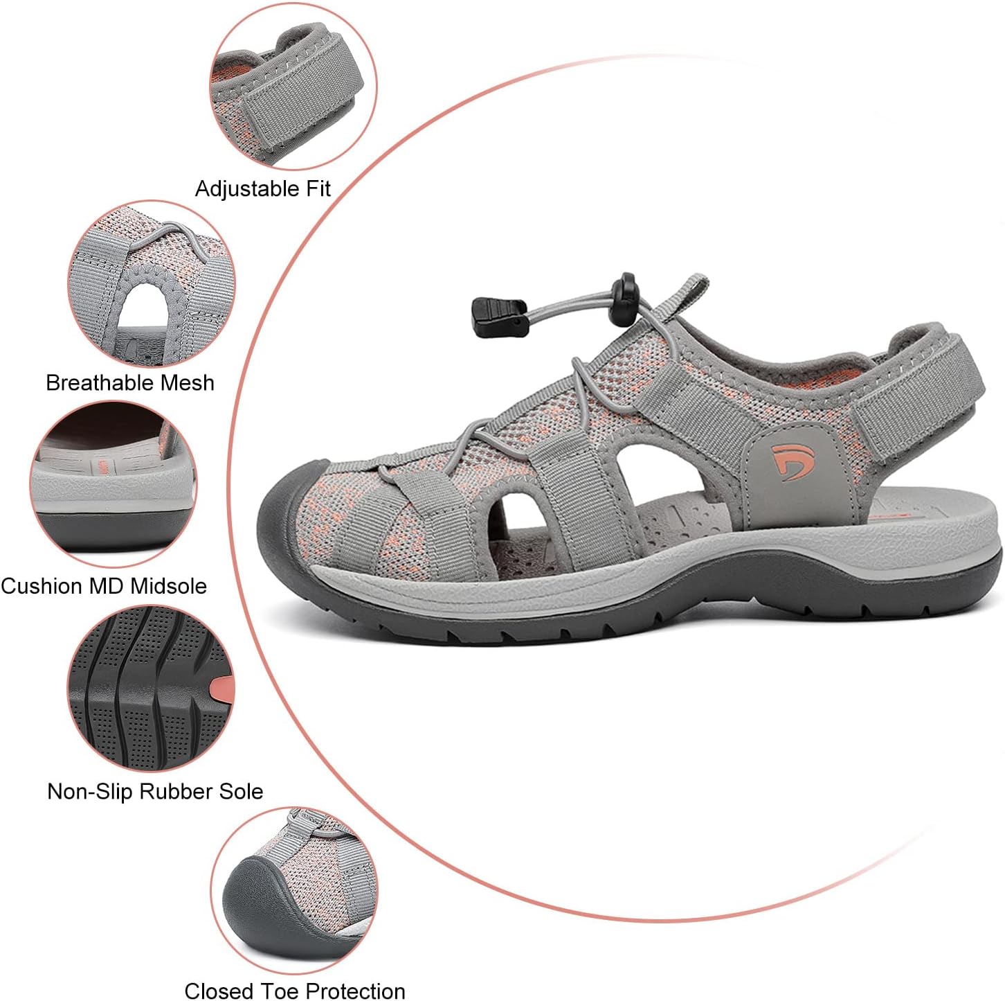 Dannto Women's Sport Sandals Close Toe Mesh Hiking Outdoor Athletic Casual Walking Sandals Water Shoes - Image 4