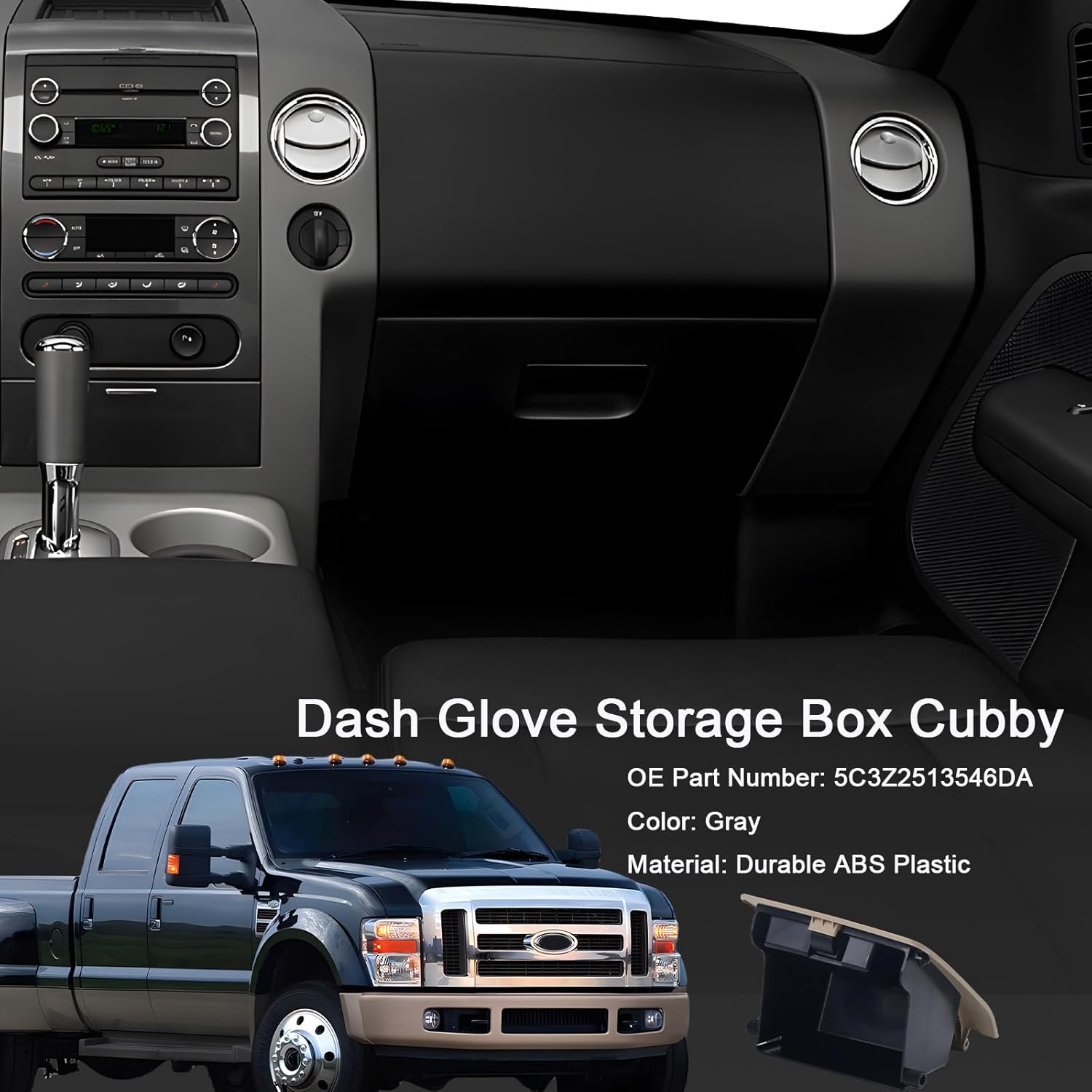 5C3Z2513546DA Dash Glove Storage Box Cubby Fit for Ford F-250 F-350 F-450 F-550 Super Duty 2005 2006 2007 Storage Compartment Gray