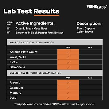 Prime Labs Organic Black Maca Root Capsules 1,200mg - Stamina, Drive, Energy, Vitality - Peruvian 20:1 Extract - for Men & Women - 60 Count