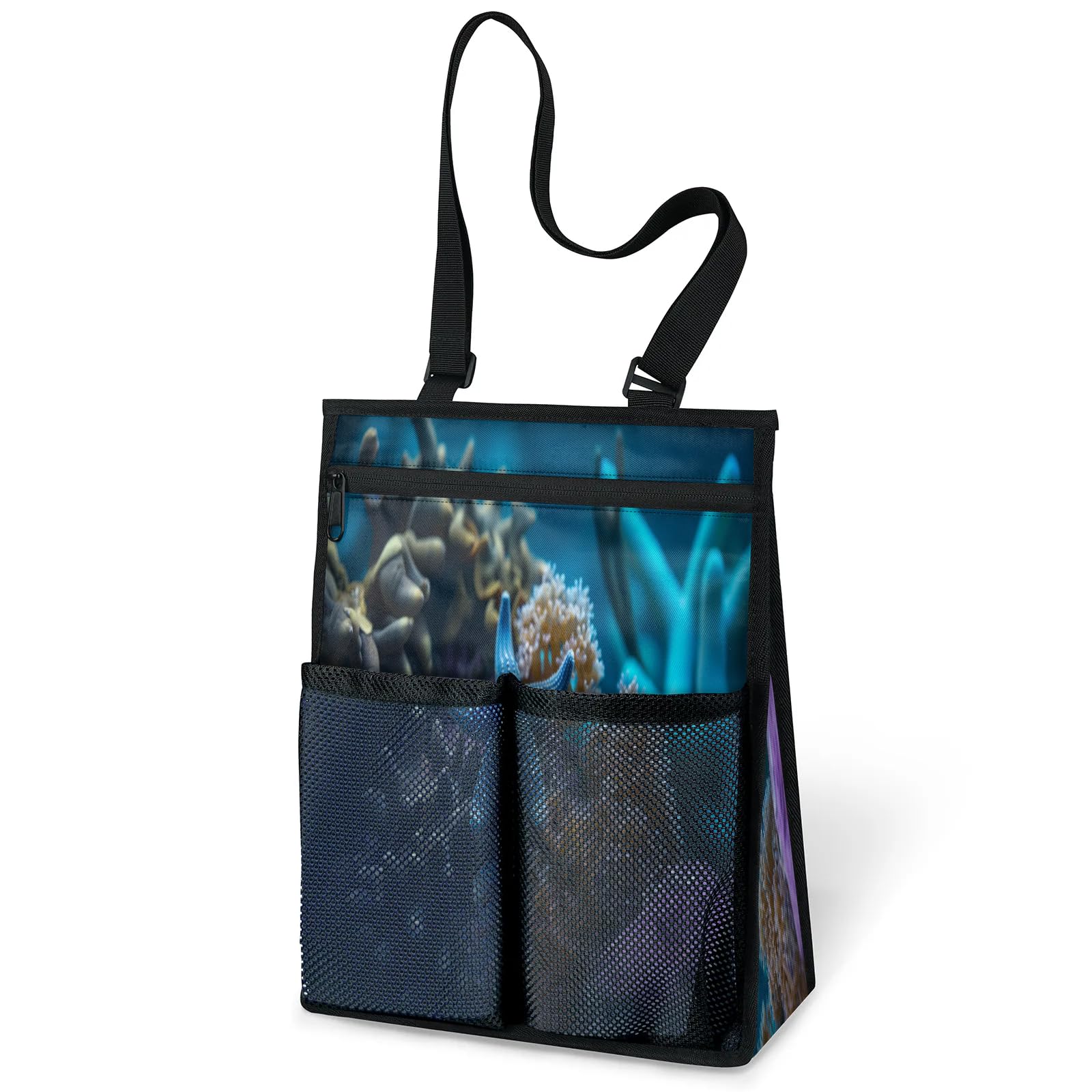 Ourtheme Starfish Coral Theme Portable Shower Bag for Travel Gym Camp Beach Tote Shower Caddy Bags Hanging Toiletry