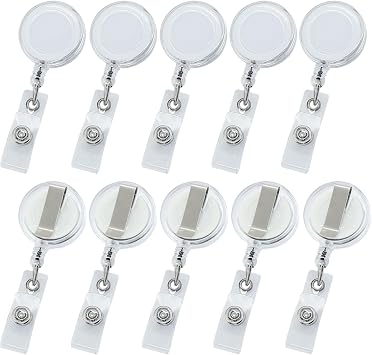 20 Pack Badge Holder Reels, Retractable ID Badge Reels with Swivel Alligator Metal Clip, Translucent Clear for Name Tags, ID Cards, Keys