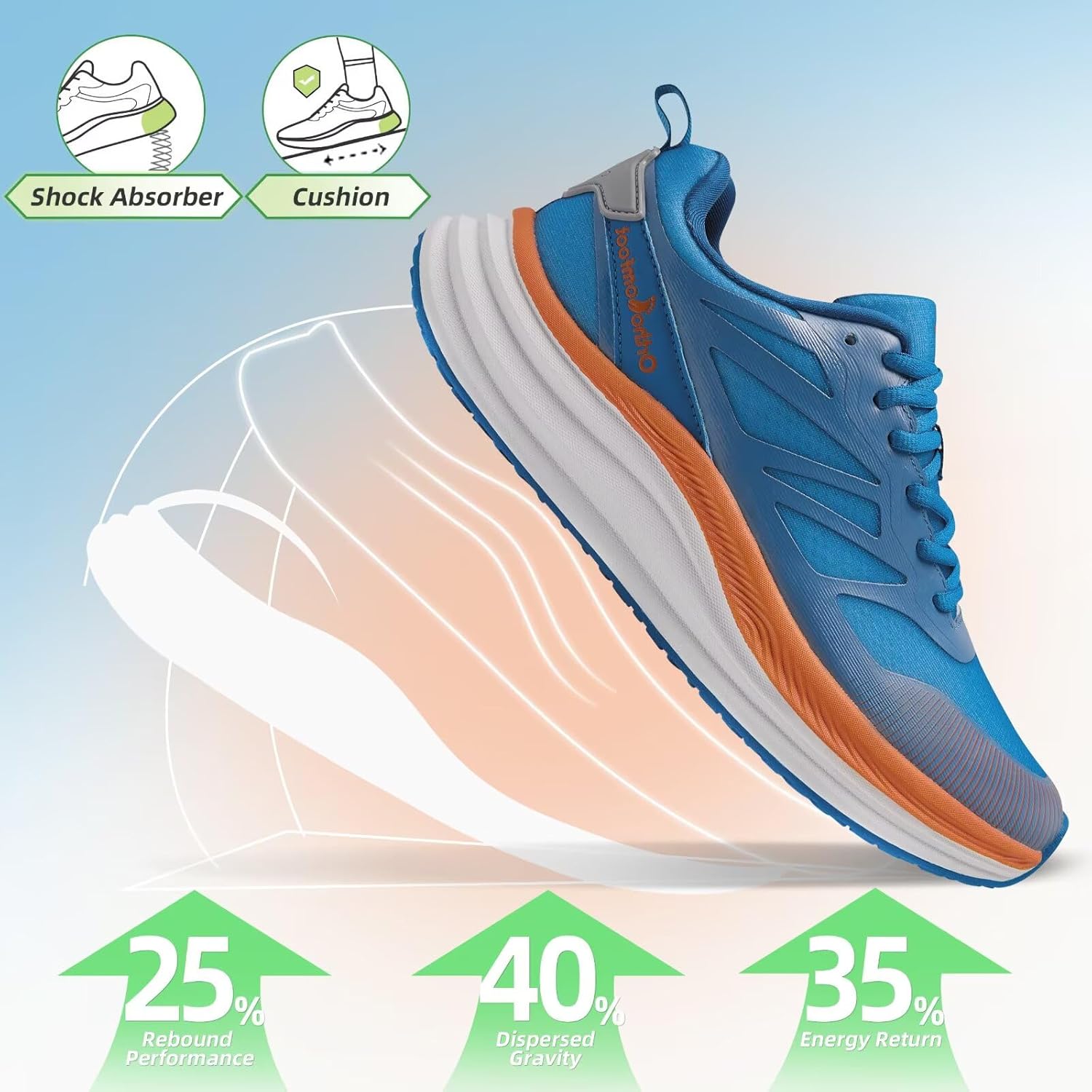 Men's Orthopedic Road Running Shoes: Comfortable Casual Arch Supports Plantar Fasciitis Orthotic Sports Athletic Sneakers, Flat Feet High Arch Tennis Work Walking Shoes for Foot Heel and Pain Relief - Image 7