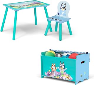Delta Children Bluey 3-Piece Toddler Playroom Set – Includes Table, Chair and Toy Box, Blue