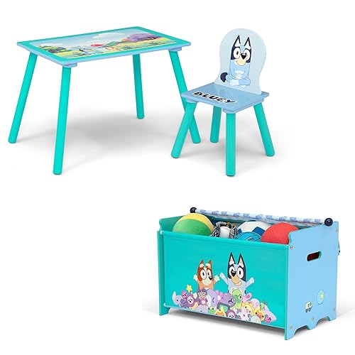 Vista 43 de Delta Children CoComelon - Juego de sala de juegos para niños pequeños de 3 piezas, incluye mesa, silla y caja de juguetes, color verde
