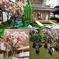 Vista 7 de Yetaha 10 unidades de árboles modelo de flores rosas, mini racimo de flores de vegetación, modelo de paisaje estático para bricolaje, paisaje