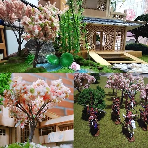 Miniatura 7 de Yetaha 10 unidades de árboles modelo de flores rosas, mini racimo de flores de vegetación, modelo de paisaje estático para bricolaje, paisaje,