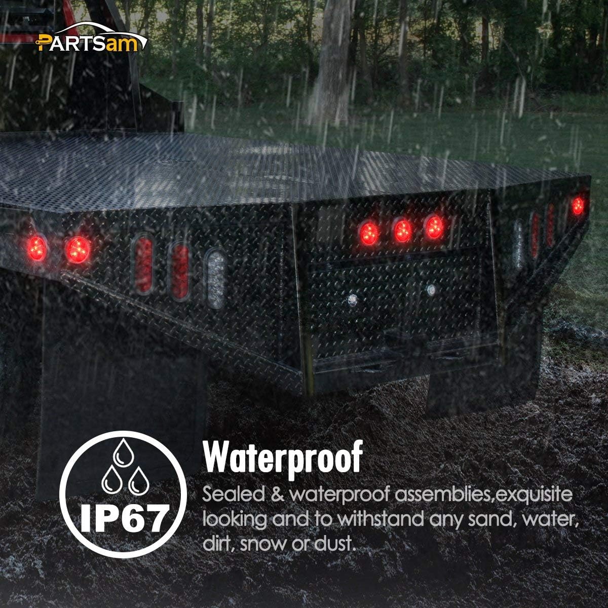 Partsam 12Pack(5 Amber + 7 Red) 2" Led Round Side Marker Light Grommet Flush Mount 4LED, Sealed 2 Round led Marker Lights Truck Trailer with Reflex Lens, IP67 Waterproof