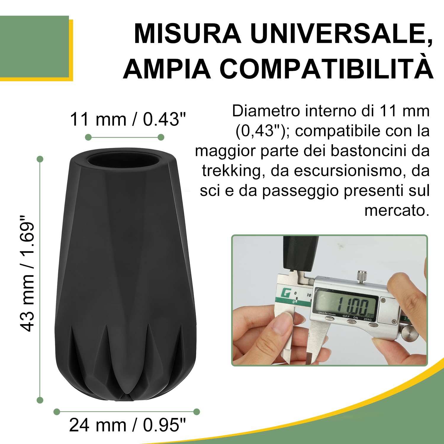 supregear Punte di Ricambio per Bastoni Da Trekking/escursionismo, Protezioni Terminali in Gomma Antiscivolo per Bastone Da Passeggio, Diametro Foro 11 mm (0,4"), 8 Pezzi