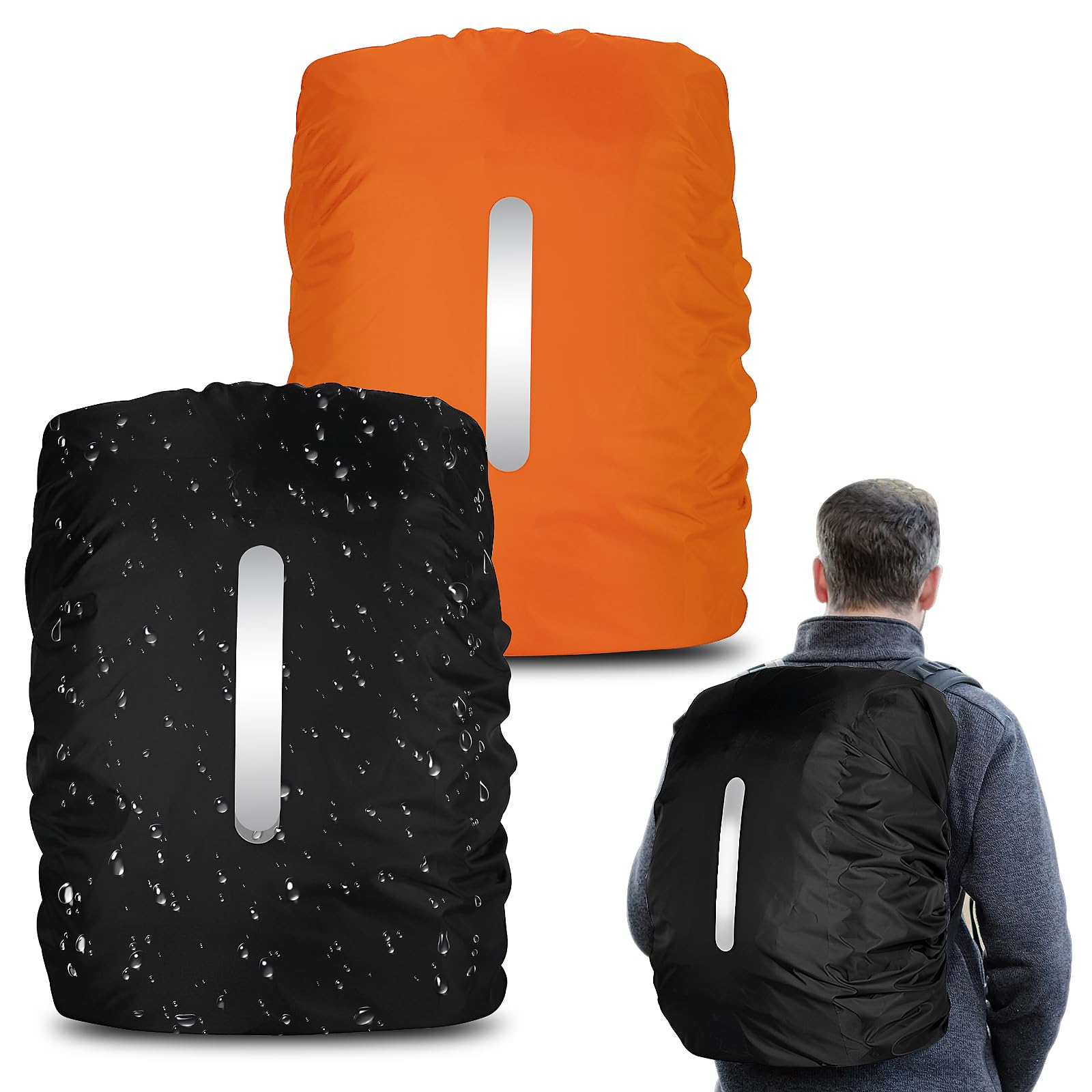 Newofview 2er-Set Rucksack-Regenschutz – 18–30 Liter, Reflektierende Streifen, Wasserdichtes Nylon Mit PU-Beschichtung, Inkl. Aufbewahrungsbeutel Newofview 2er-Set Rucksack-Regenschutz – 18–30 Liter, Reflektierende Streifen, Wasserdichtes Nylon Mit PU-Beschichtung, Inkl. Aufbewahrungsbeutel