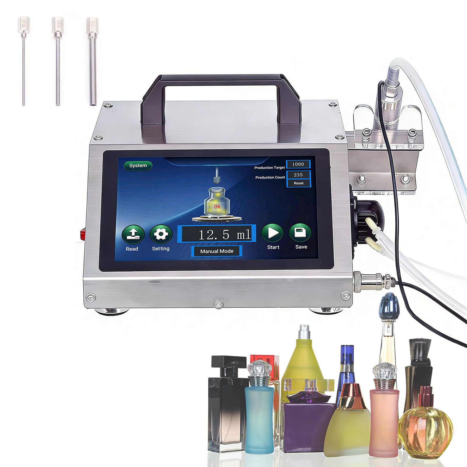 ZHLINGQ Automatic Liquid Filling Machine - Digital Panel Stainless Steel Bottle Filler for Oils, Perfumes, Cosmetics, Creams, 140-600Ml/Min Flow, Precision & Versatile Use HD1360