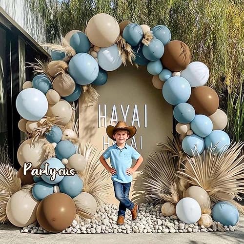 Miniatura 6 de Kit de arco de globos de látex de doble relleno pastel azul bebé, marrón oscuro, marrón, café, arena blanca y arena, guirnalda de globos para