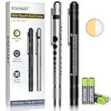 RISEMART 2 Pack Pen Light for Nurse, Medical Penlight with One-Button Switch for White & Warm Light, Pupil Gauge & 5cm Ruler, Pocket Clip, Durable LED Penlights for Nursing, Doctors, Students