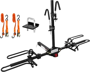 MaxxHaul 50932 Hitch Mount Platform Style 2-Bike Rack for Cars, Trucks, SUVs, Minivans. Includes Hitch Tightener & 2 Sets of Ratcheting Tie Downs. Ideal for E-Bikes w/Standard Width Tires