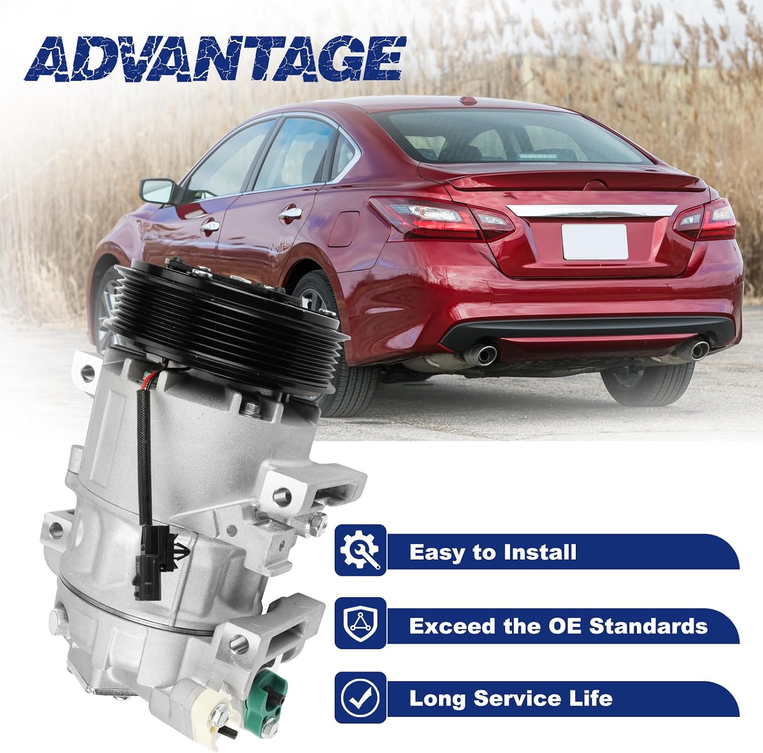 A/C Compressor with Clutch Compatible with Nissan Altima (Base) 2013-2015 2.5L, Altima (S) 2013-2018 2.5L, Altima (SR) 2016-2018 2.5L