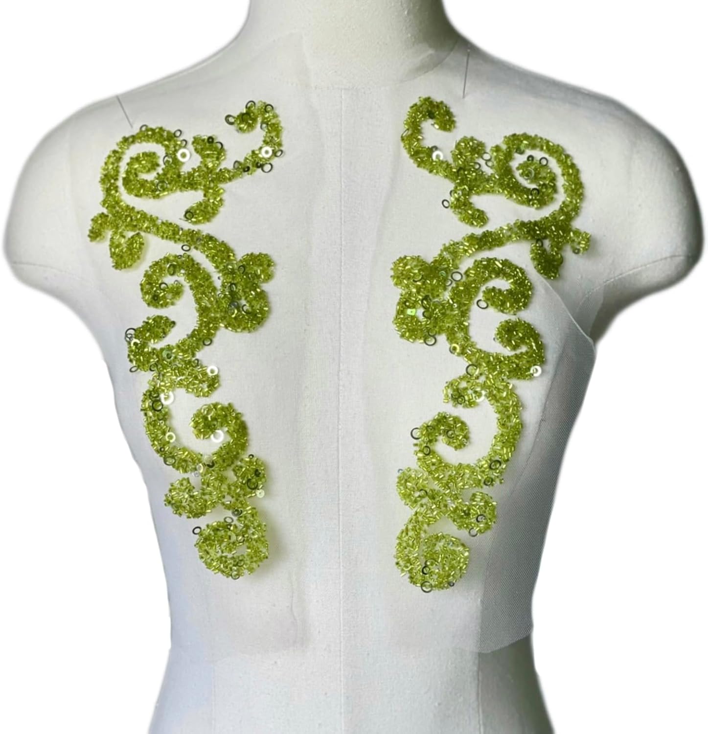 Green appliqué,Iron on Patches,Rhinestone appliqué for Dresses, Stage Costumes, Clothing and Wedding Dress Decorations(Style 2)