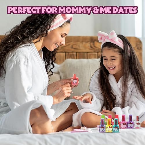 Miniatura 8 de Hello Kitty - Juego de esmaltes de uñas a base de agua, juego de despegar con colores brillantes y opacos y accesorios de uñas para niñas y niños,