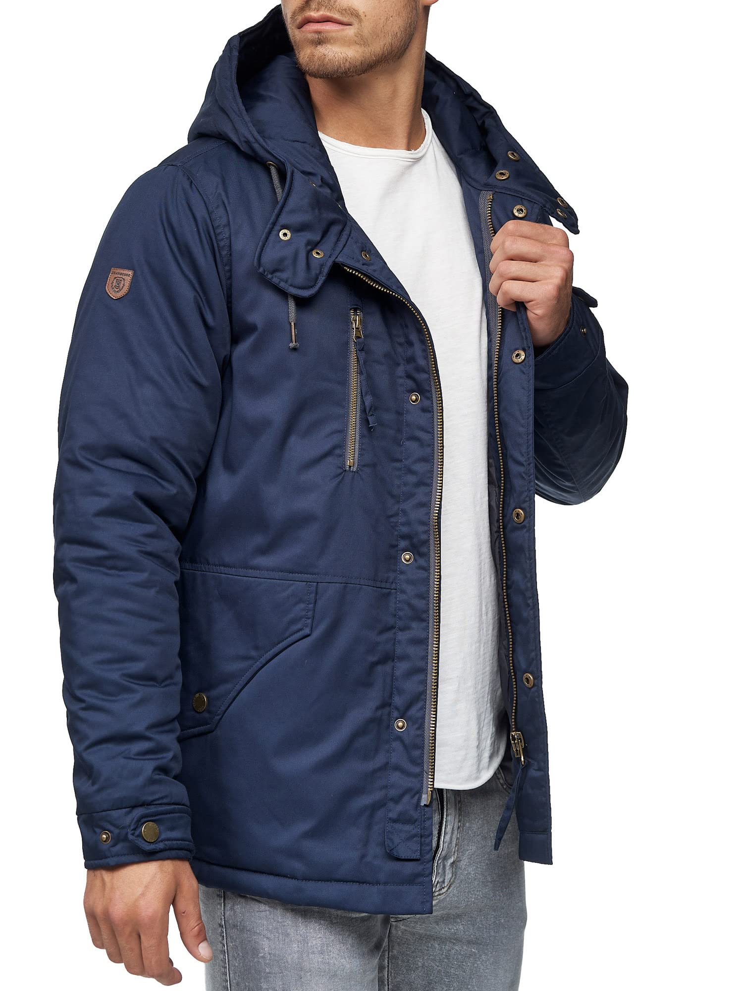 Indicode Herren Elmhurts Herrenmantel Parka mit verdeckter Knopfleiste | Eleganter Herrenmantel mit Kapuze und zeitlosem Design, Herrenjacke, Kurzmantel, Outdoorjacke, warmer Wintermantel für Männer