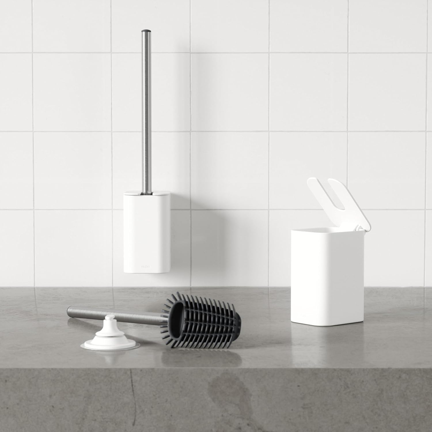 Umbra Flex Adhesive Toilet Brush with Holder for Bathroom, White