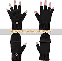 Vista 73 de Beurlike Guantes de invierno para mujer, de lana cálida, a prueba de viento, convertibles, sin dedos Negro