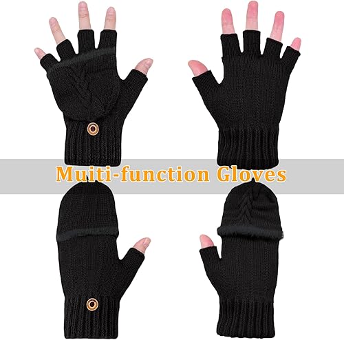 Miniatura 73 de Beurlike Guantes de invierno para mujer, de lana cálida, a prueba de viento, convertibles, sin dedos Negro