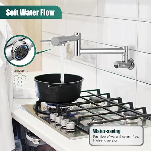 Miniatura 6 de Heyalan Grifo de restaurante de cocina cromado pulido de 19 pulgadas montado en la pared plegable estirable doble articulación brazo oscilante de un