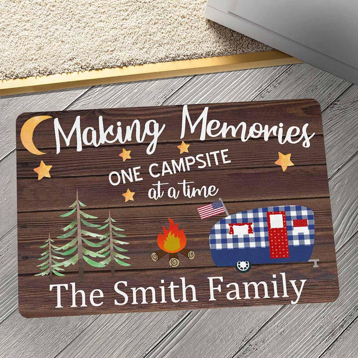 Customized Camper Doormat, Personalized Camping Rv Door Mats Making Memories One Campsite A Time for Indoor Outdoor Entrance Floor, Funny Gifts Rugs Outside Decor (24 X 16 inches)
