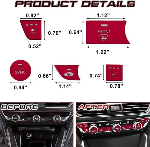 Miniatura 2 de Xotic Tech - 13 piezas de cubierta de parche para interruptor de botón de CA para consola central, aleación de aluminio roja, compatible con Honda