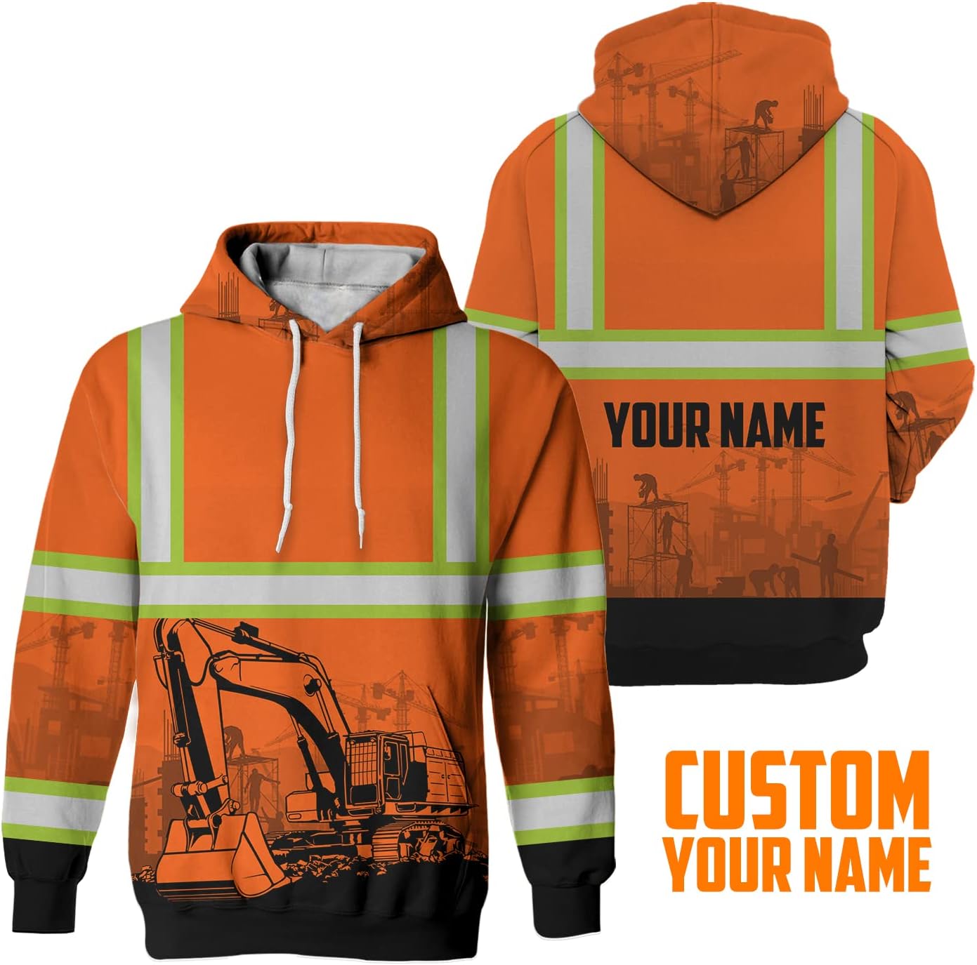 Matedecor High Visibility Hi Vis Hoodie for Men - Jobs Collection Custom Name Class 3 Reflective Safety Workwear