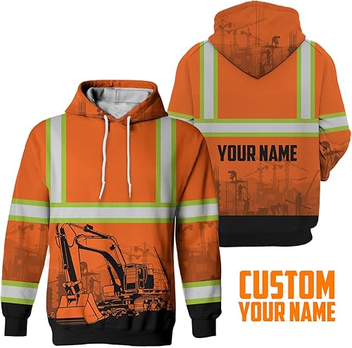 Miniatura 2 de Matedecor Sudadera con capucha de alta visibilidad para hombre, colección de trabajo, con nombre personalizado, clase 3, reflectante, ropa de trabajo
