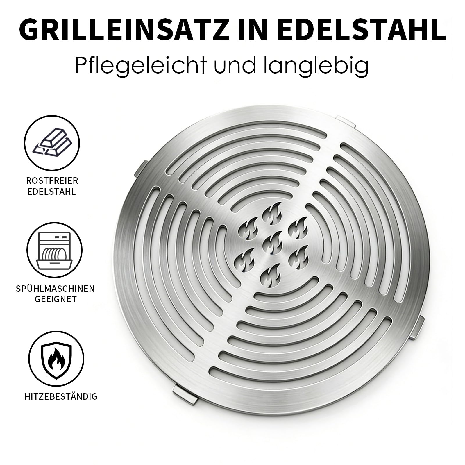 Fox·Bunny Wokaufsatz für Feuerplatten, Edelstahl, Grillplatte Plancha, kreisrunde Öffnung Ø 20 cm (Grilleinsatz Ø20cm Edelstahl)