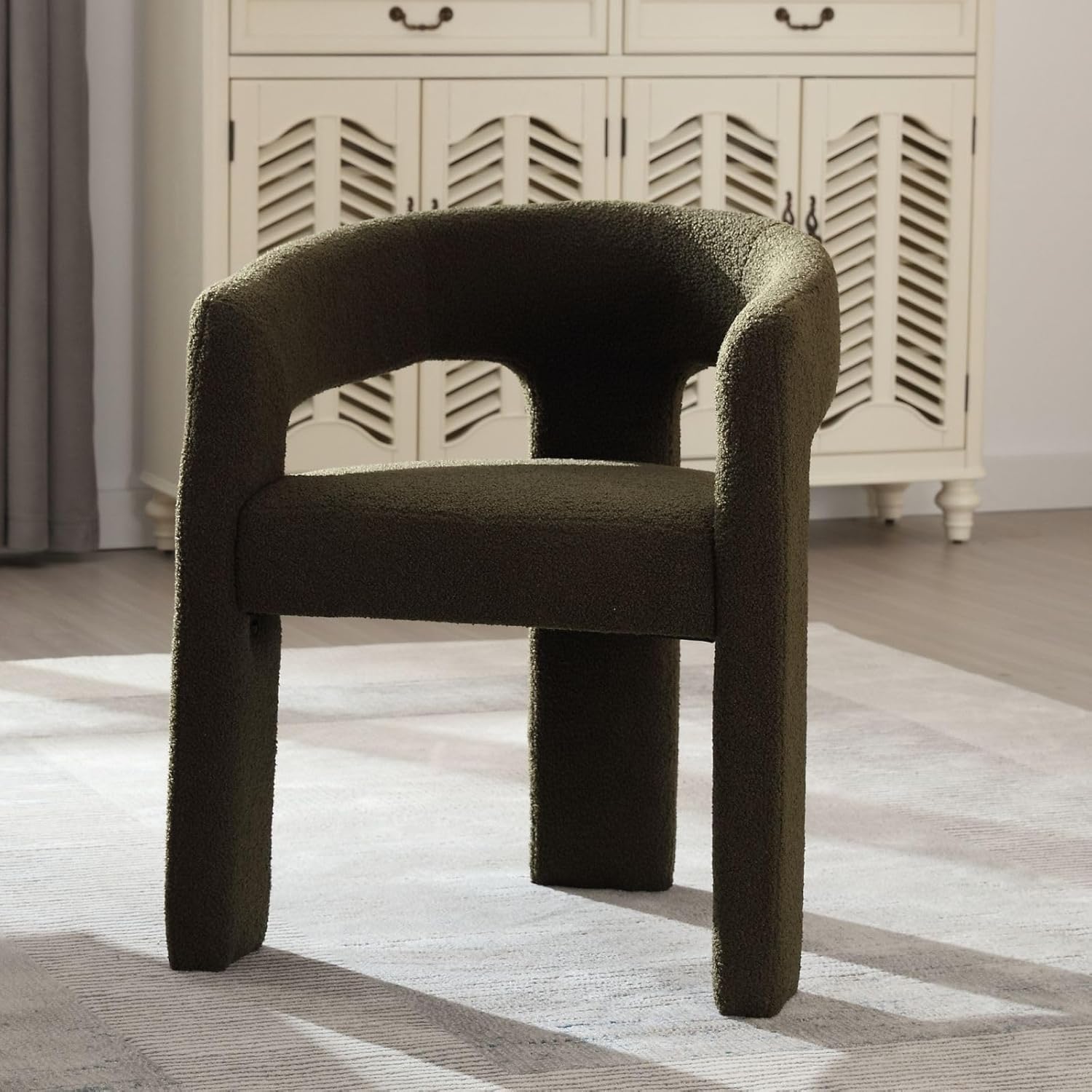 ZSARTS Green Sherpa Dining Chair Modern Barrel Dining Room