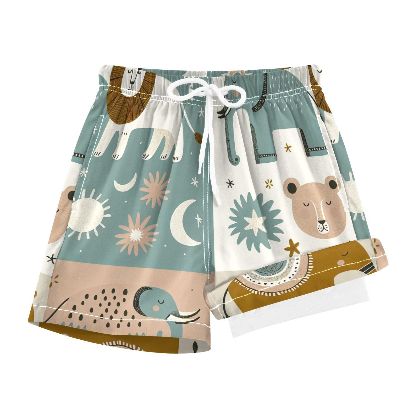 YANENDIE Boy Swim Trunks with Compression Liner Cute Animals Boys Swim Shorts Quick Dry Beach Shorts