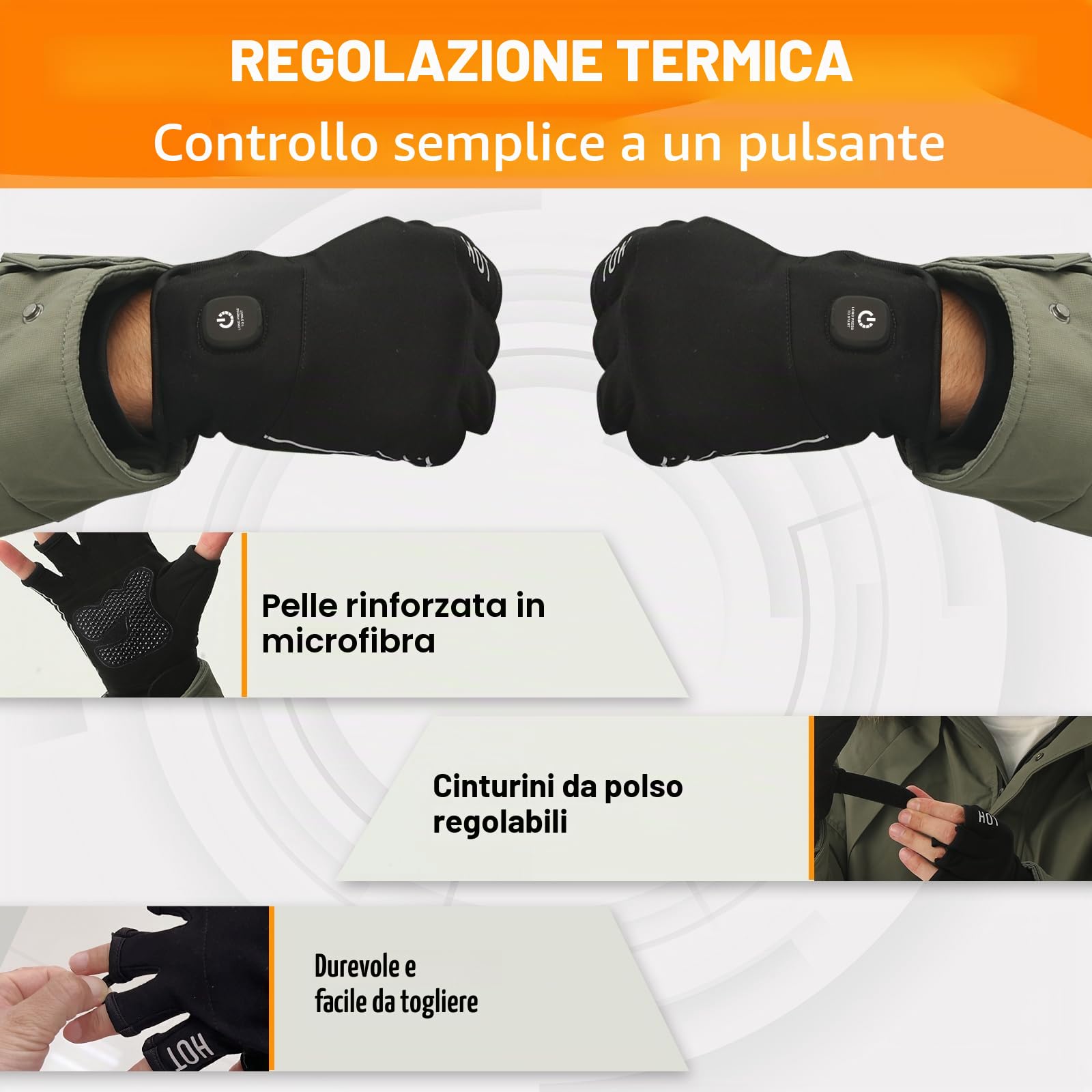 uncn Guanti riscaldati senza dita ricaricabili per donne uomini guanti da lavoro touchscreen per inverno freddo guanti termici senza dita elettrici..