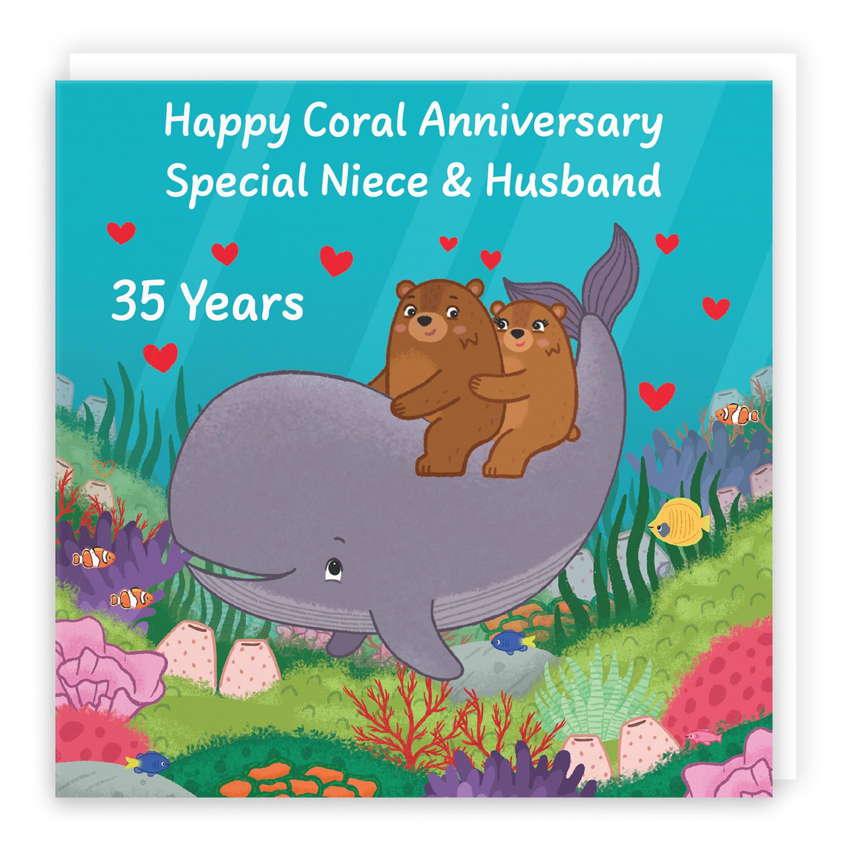 Hunts England - Niece And Husband 35th Anniversary Card - Coral Anniversary - 35 Years - Cute Fun Bears Card - Love Story Collection