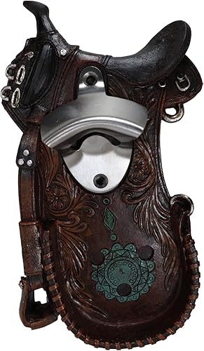 Miniatura 2 de Ebros Gift Western Cowboy Farm Country - Sillín de caballo rústico con desplazamiento floral en acabado de piel sintética montado en la pared Soda